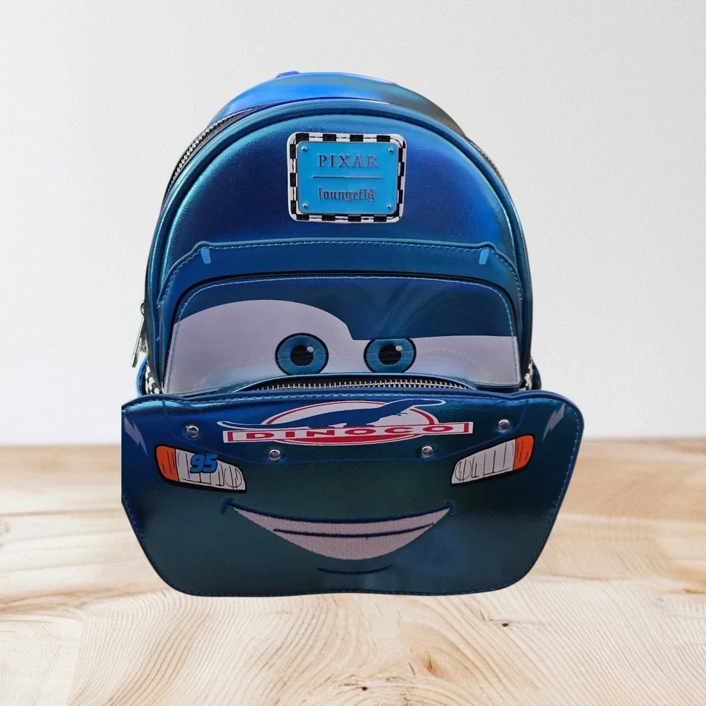 Loungefly Disney Pixar Cars Dinoco Lightning McQueen Metallic Mini Backpack New